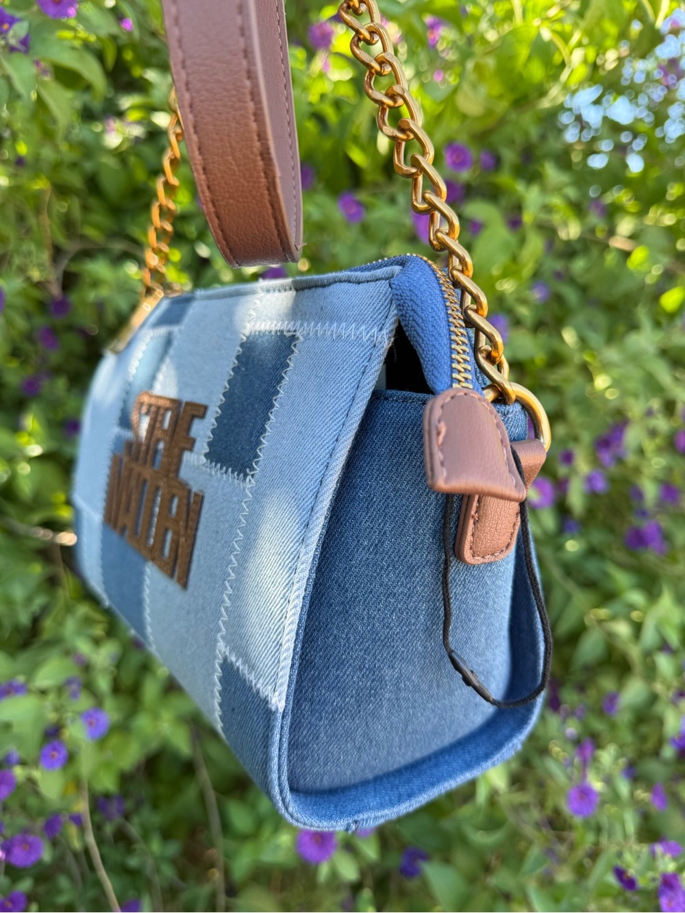 Steve Madden Denim Patch Blexi Crossbody - stitched patchwork denim panels - Picture 3 of 10